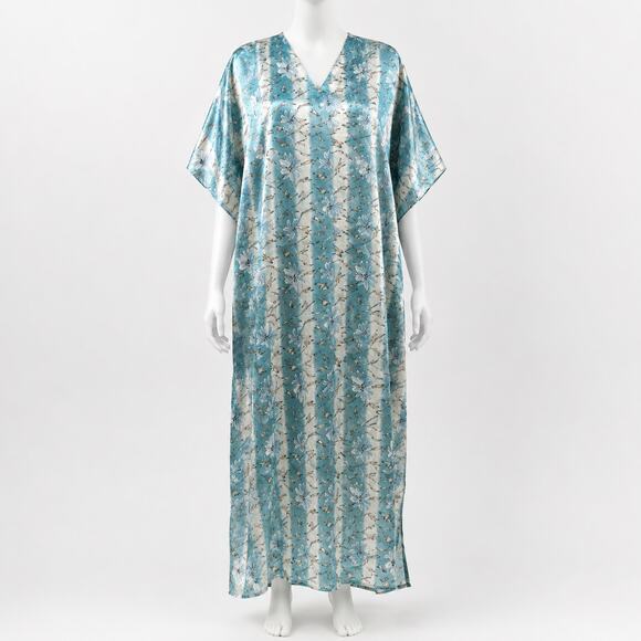 Up2date Other - Vintage Up2Date Fashion Blue Floral Satin Kaftan Muumuu One Size